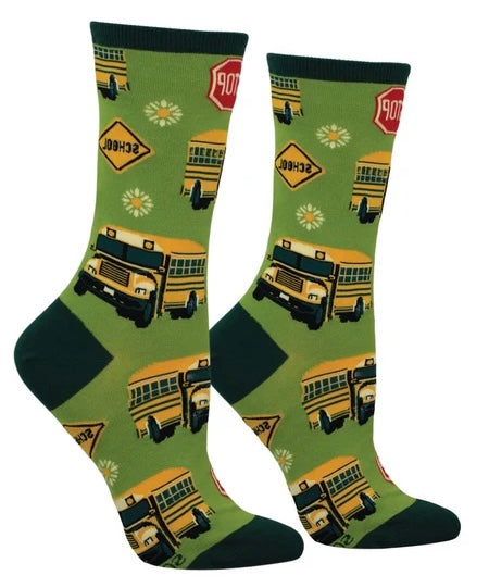 SCHOOL BUS Ladies Socks SOCKSMITH Brand BUSES, STOP SIGNS ALL OVER