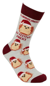 URBAN ECCENTRIC Unisex Hedgehog Christmas Socks ‘SURROUNDED BY FESTIVE PRICKS’ - Novelty Socks And Slippers
