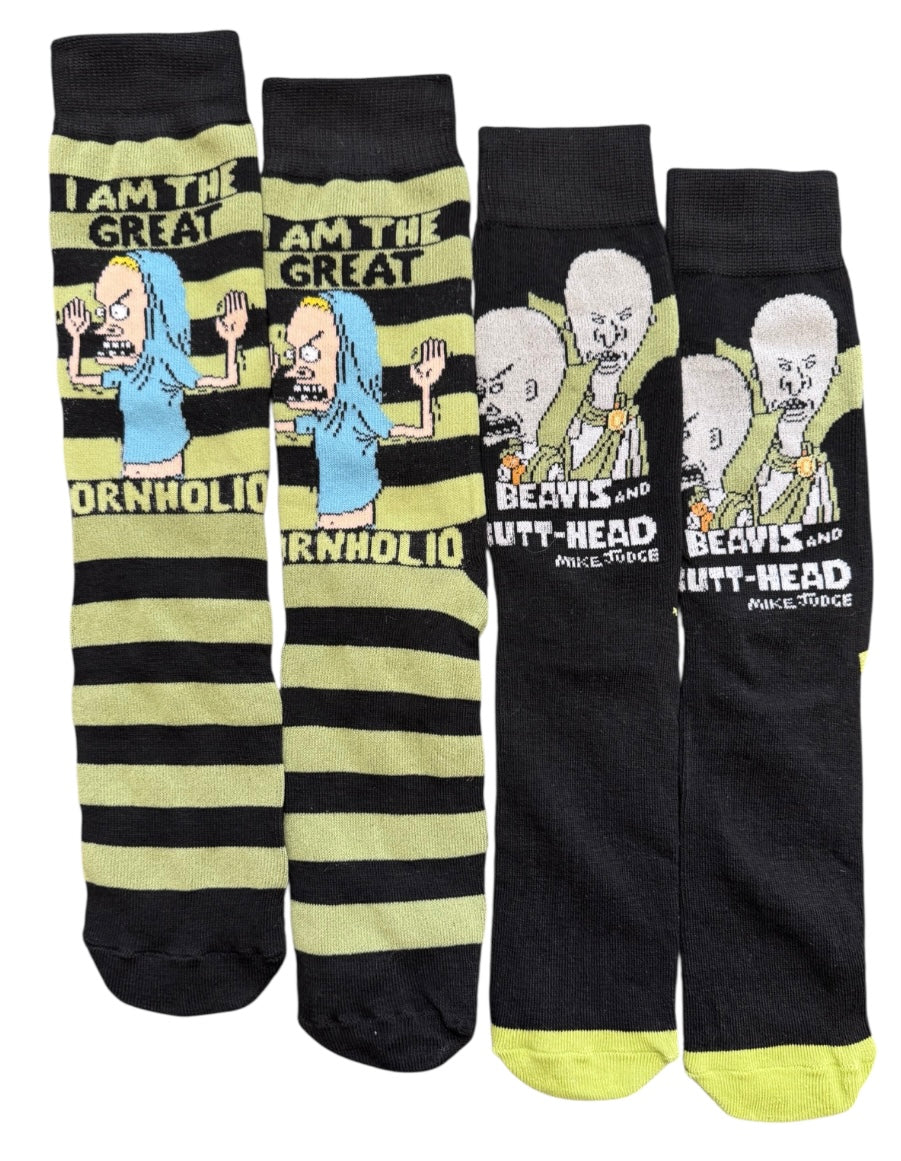 BEAVIS And BUTT-HEAD Men’s 2 Pair Of Halloween Socks ‘I AM THE GREAT CORNHOLIO’ - Novelty Socks And Slippers