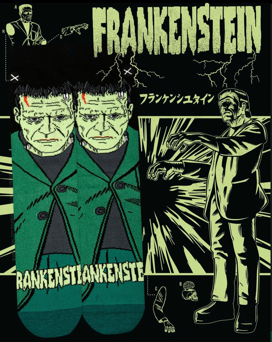 FRANKENSTEIN MEN’S 360 UNIVERSAL MONSTERS HALLOWEEN SOCKS ODD SOX BRAND