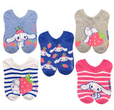 SANRIO Hello Kitty CINNAMOROLL Ladies 5 Pair Of No Show Socks With STRAWBERRIES - Novelty Socks And Slippers