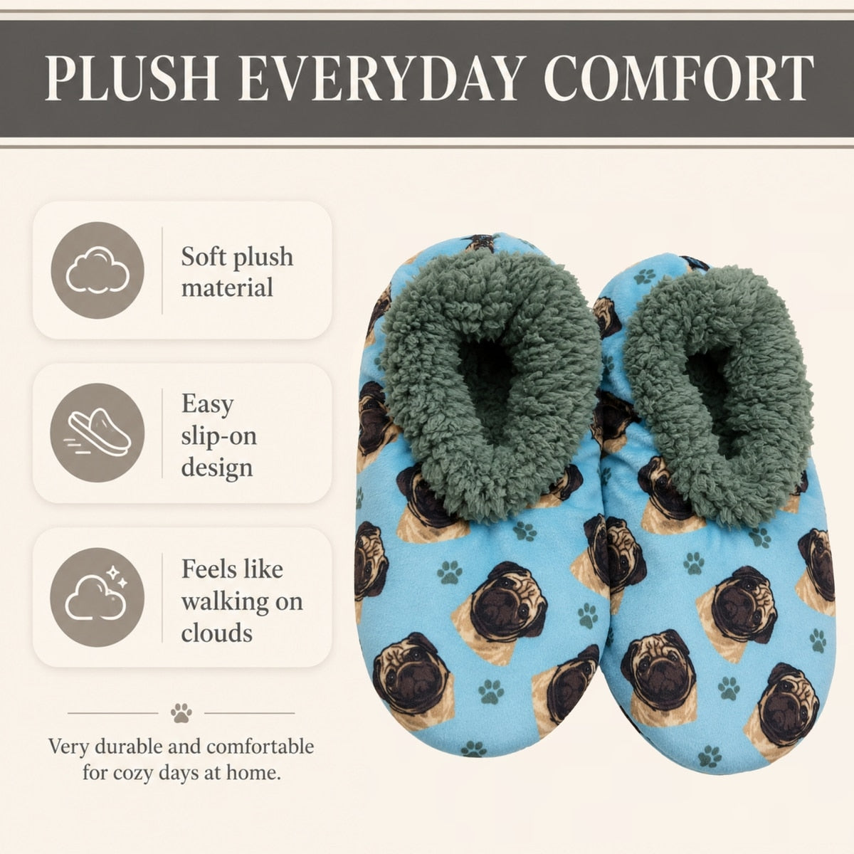 PUG Dog Ladies Non-Slip Slippers COMFIES BRAND By E&S Pets