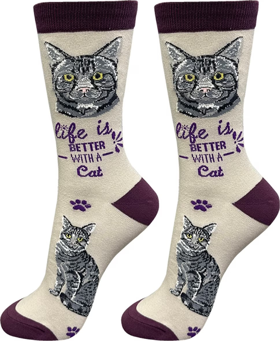 SILVER GRAY TABBY CAT Adult Unisex Socks By E&S Pets Choose Style