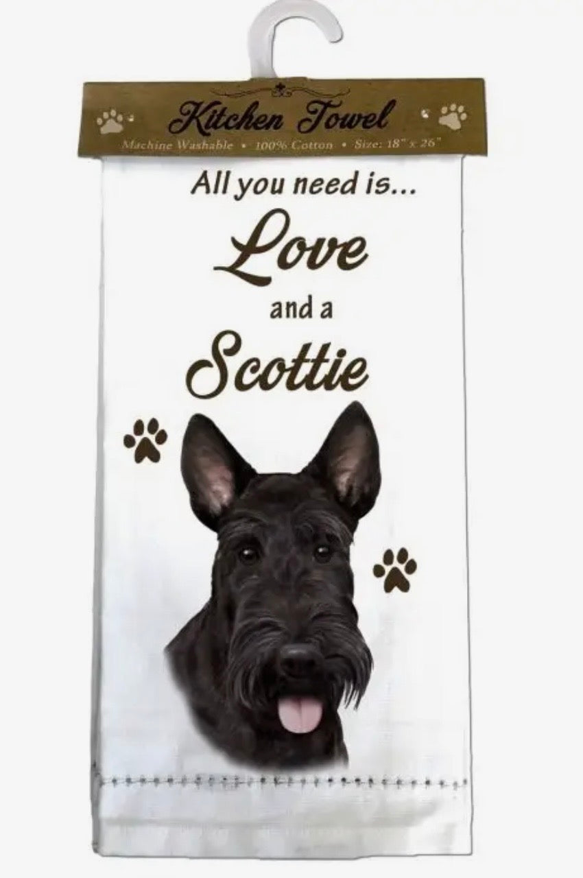 ALL YOU NEED IS LOVE & A DOG Kitchen Tea Towel By E&S Pets (Choose Breed)