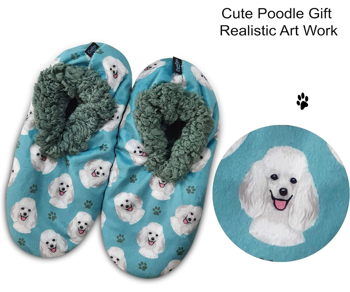 COMFIES BRAND Ladies POODLE DOG (WHITE) Non-Skid Slippers - Novelty Socks And Slippers