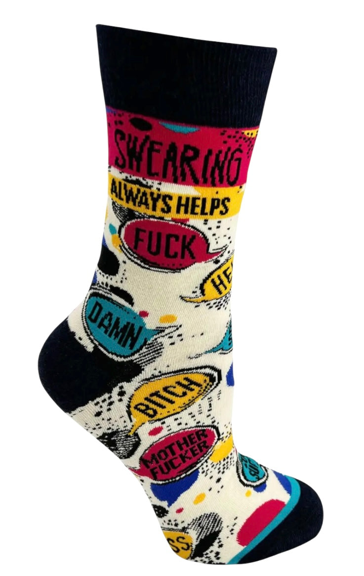 FABDAZ Brand Ladies SWEARING ALWAYS HELPS Socks Curse Words All Over - Novelty Socks And Slippers
