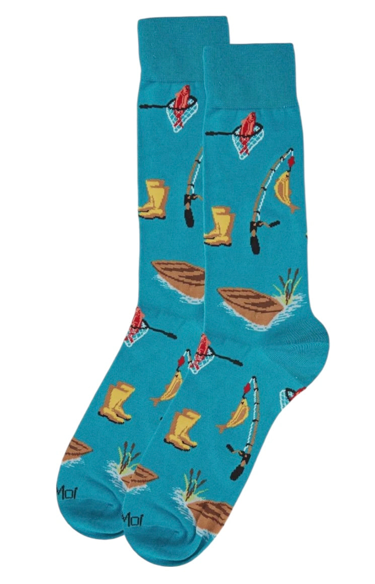 MeMoi Brand Men’s FISHING Socks Fishing Pole, Canoe - Novelty Socks And Slippers