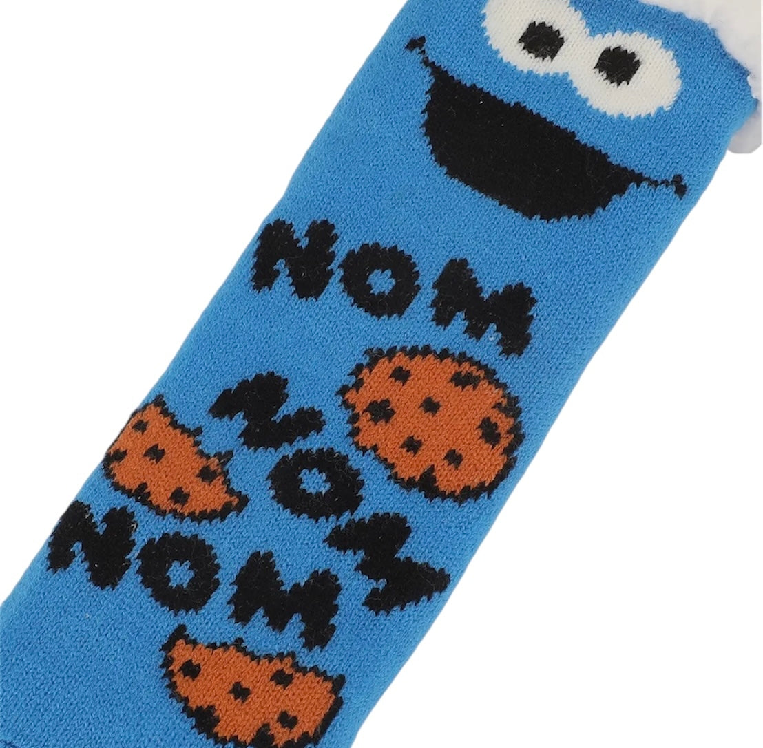 SESAME STREET COOKIE MONSTER Ladies Sherpa Lined Gripper Bottom Slipper Socks BIOWORLD Brand - Novelty Socks And Slippers