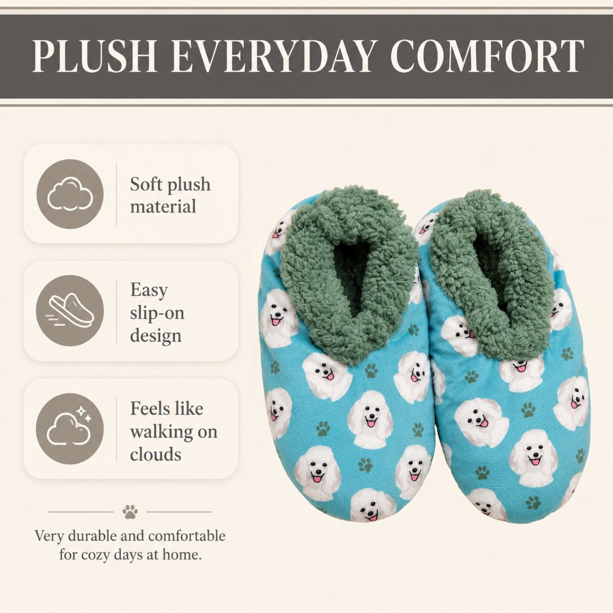 POODLE Dog Ladies Non-Slip Slippers COMFIES BRAND By E&S Pets