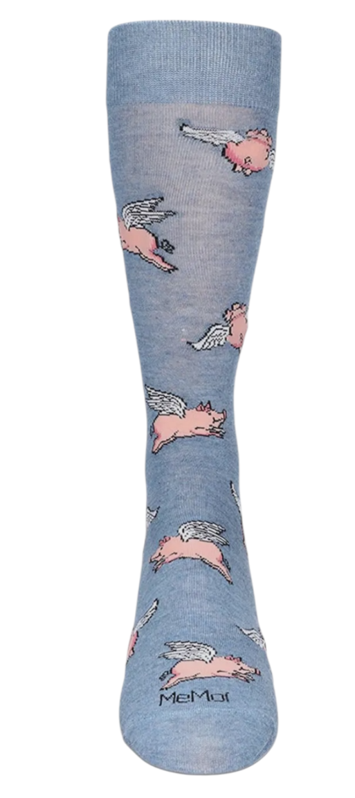 MeMoi Brand Men’s FLYING PIGS Socks - Novelty Socks And Slippers