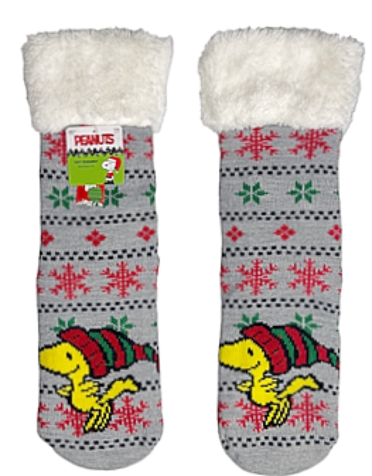 PEANUTS Ladies WOODSTOCK CHRISTMAS Sherpa Lined Gripper Bottom Slipper Socks - Novelty Socks for Less