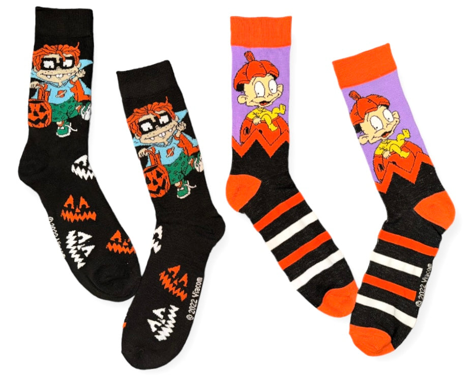 RUGRATS MEN’S HALLOWEEN 2 PAIR OF SOCKS CHUCKIE & TOMMY PICKLES - Novelty Socks And Slippers