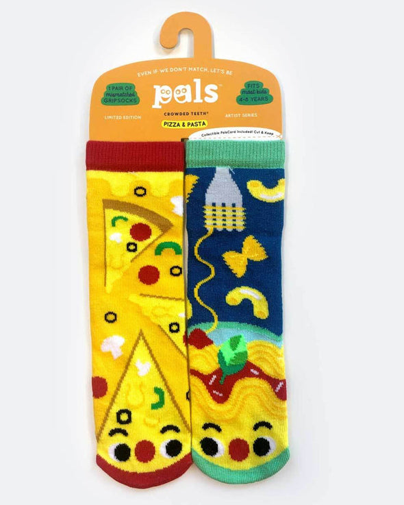 PIZZA & PASTA Unisex Toddler-Tween Mismatched Gripper Bottom Socks PALS SOCKS Brand (CHOOSE SIZE) - Novelty Socks And Slippers