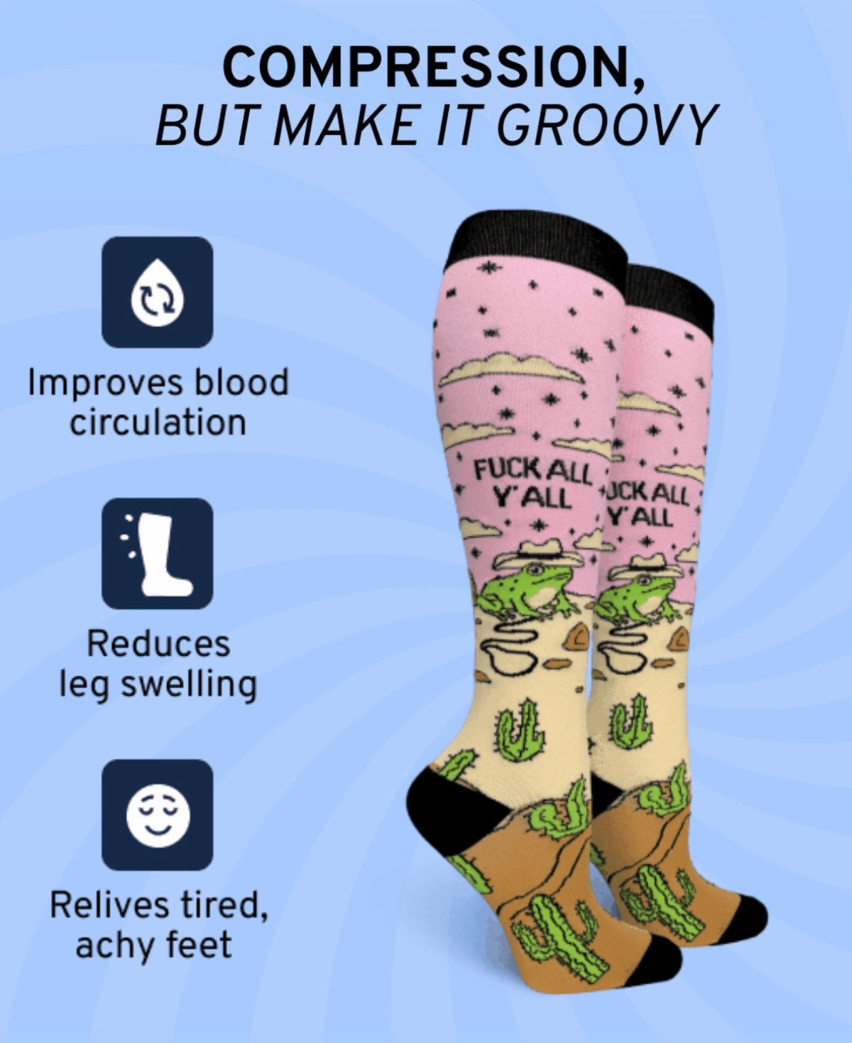 FUCK ALL Y’ALL Ladies 15-20 mmHg Compression Socks GROOVY THINGS Brand