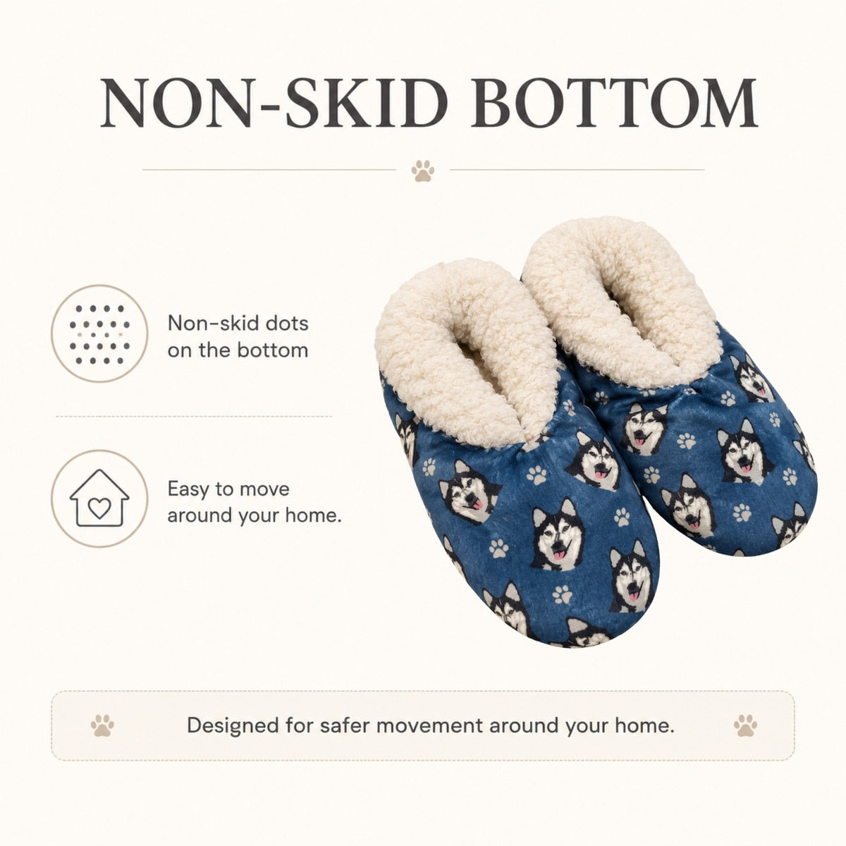 SIBERIAN HUSKY Dog Ladies Non-Slip Slippers COMFIES BRAND By E&S Pets
