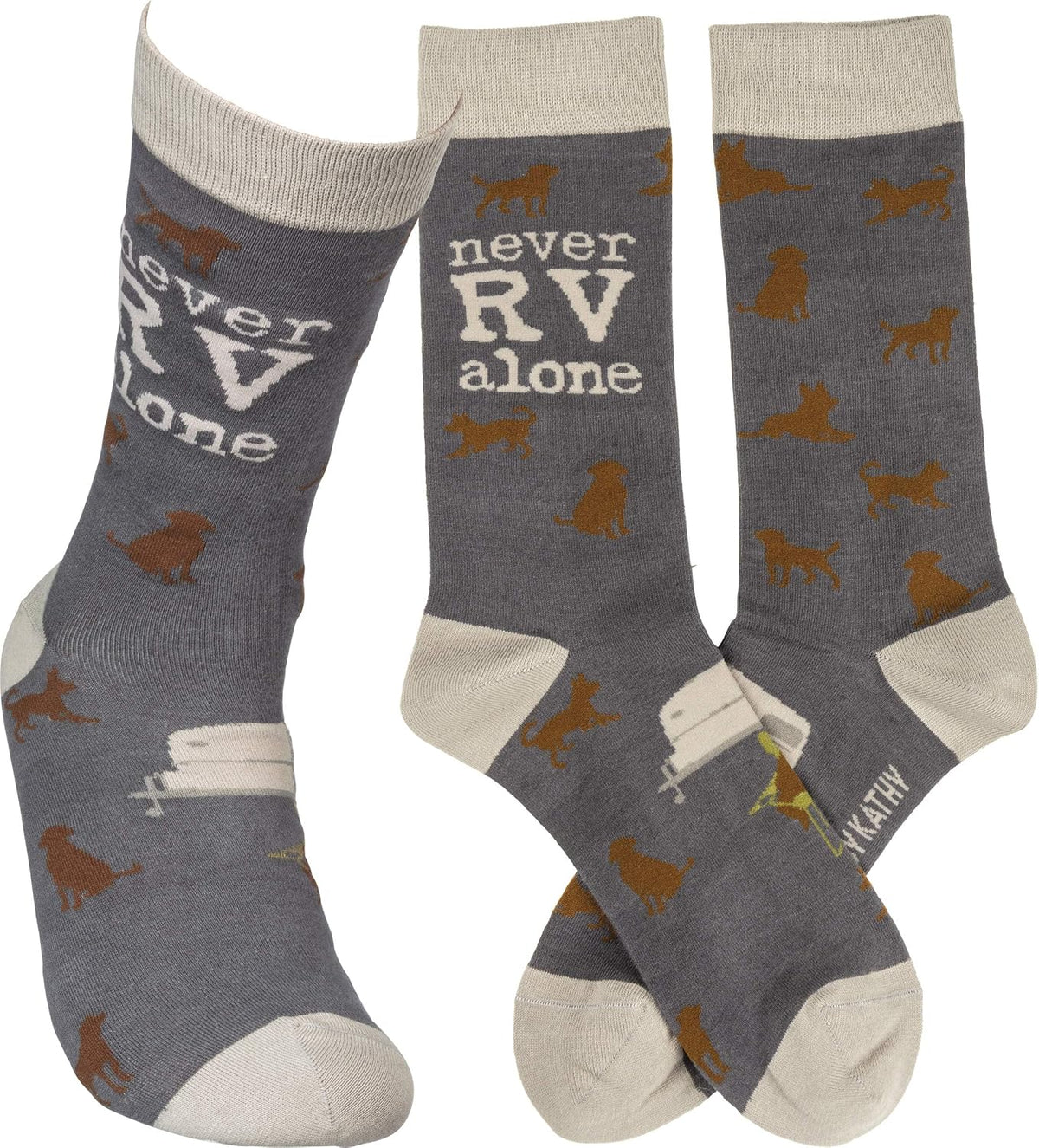 NEVER RV ALONE Unisex Adult With DOGS Socks Primitives by Kathy Brand