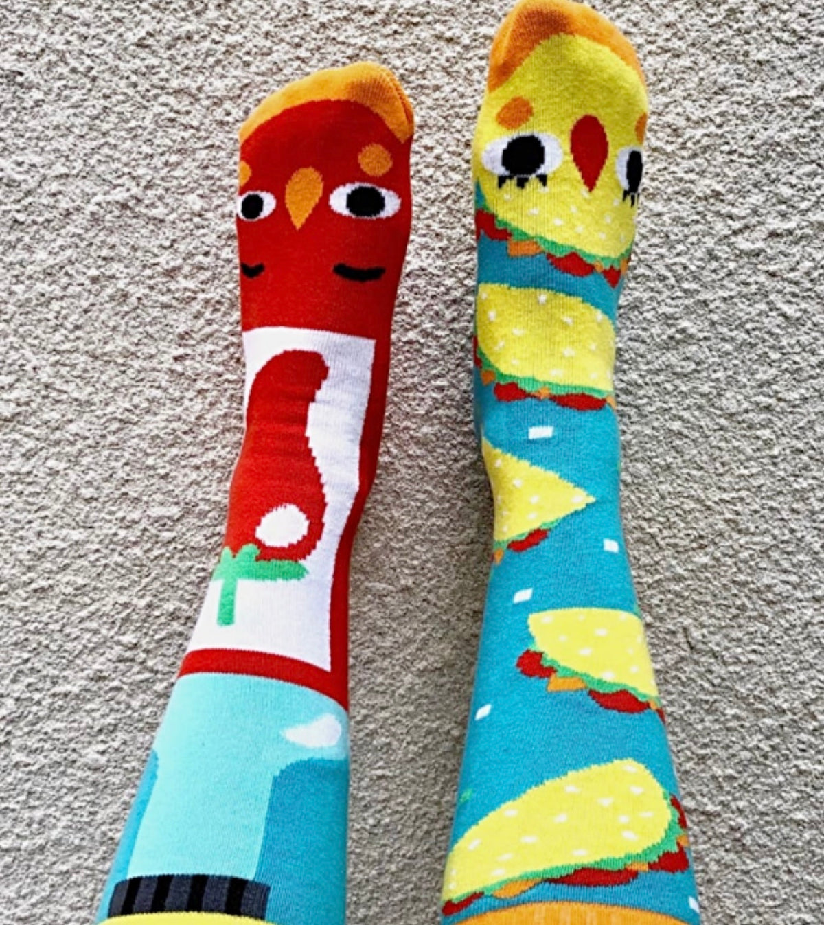 PALS SOCKS Brand Unisex TACO & HOT SAUCE Mismatched Gripper Bottom Socks (CHOOSE SIZE) - Novelty Socks And Slippers