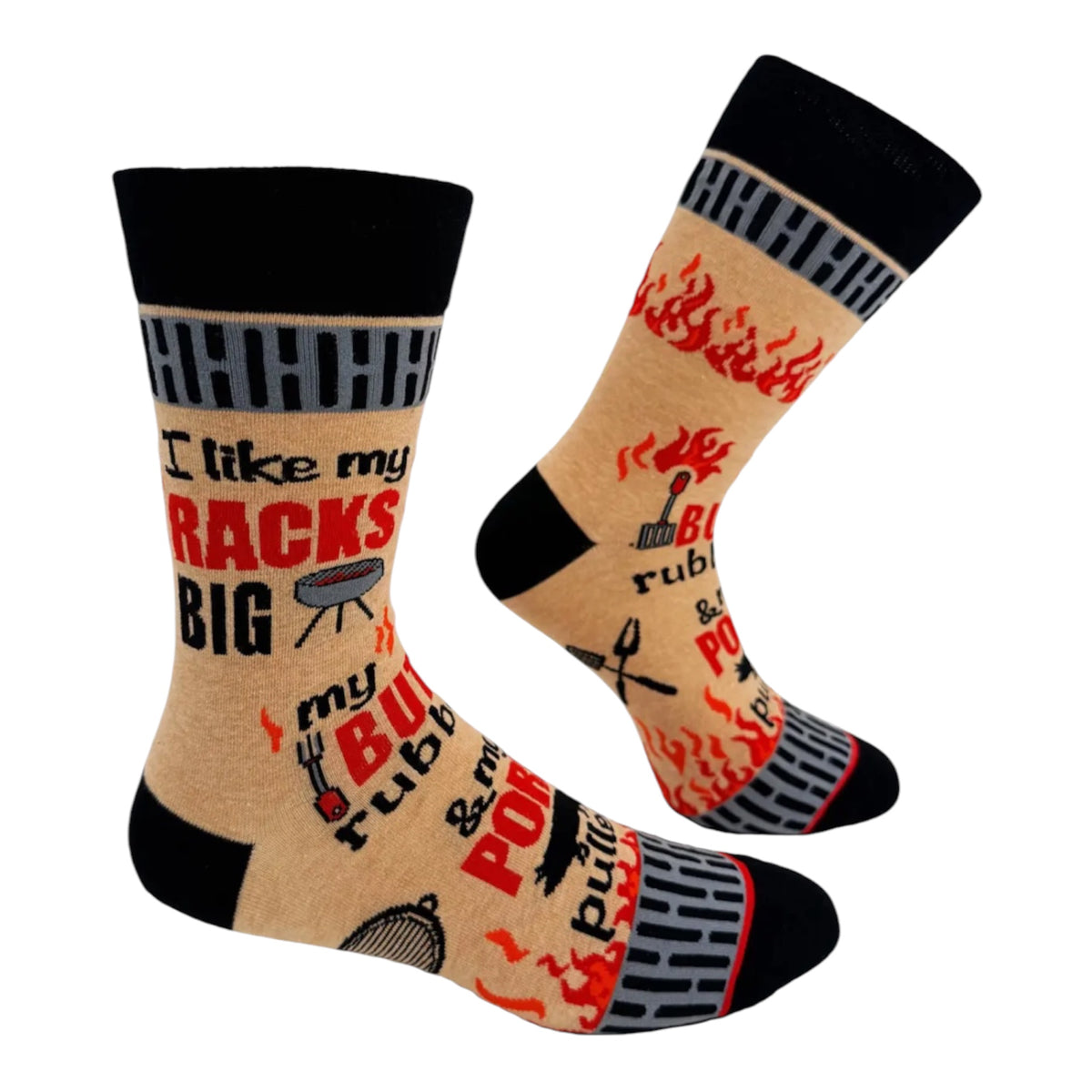 I LIKE MY RACKS BIG Men’s BBQ Socks ‘My Butt Rubbed & My Pork Pulled’ Fabdaz Brand