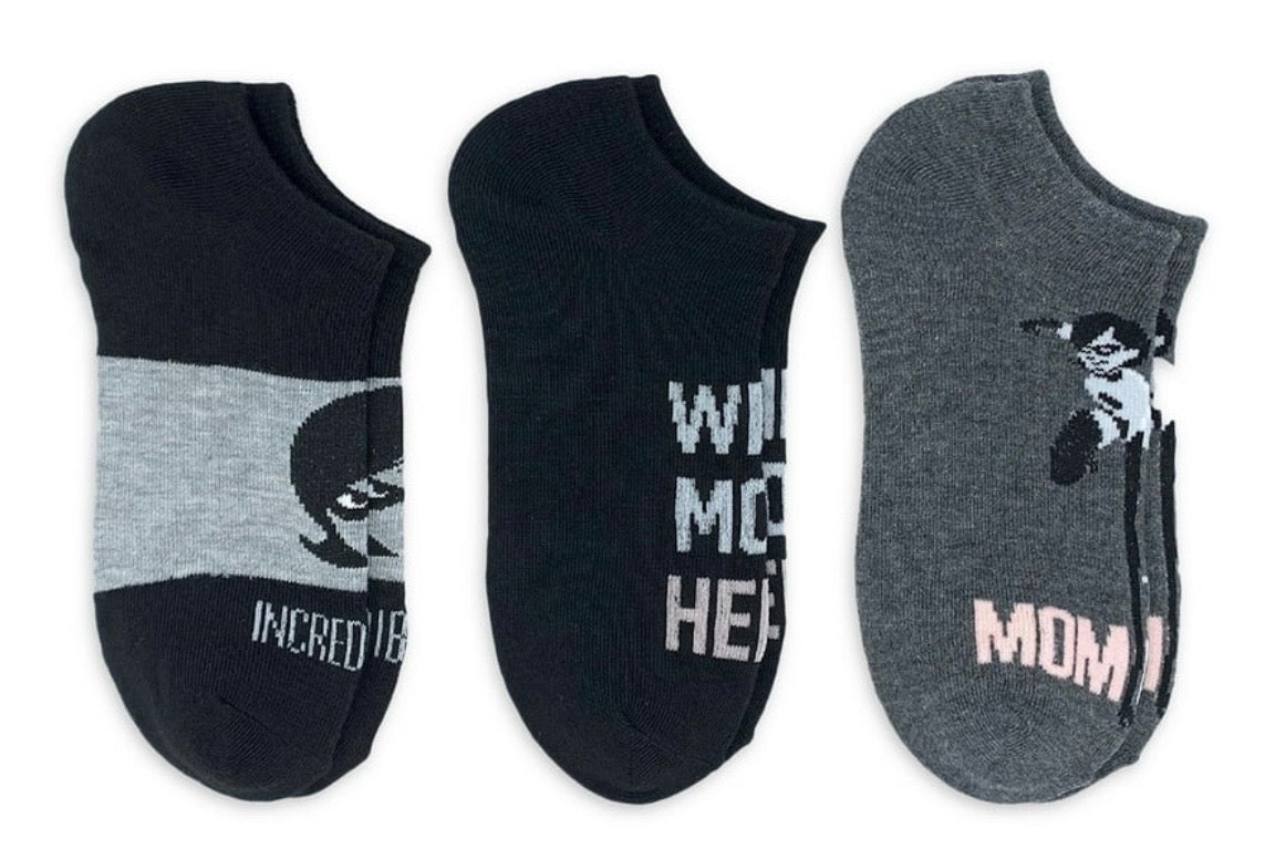 Disney THE INCREDIBLES Ladies 3 Pair Of MOTHER’S DAY No Show Socks ‘WIFE MOM HERO’ - Novelty Socks And Slippers