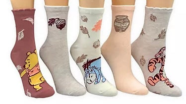 DISNEY WINNIE THE POOH Ladies 5 Pair of Fall Harvest Socks TIGGER, EYEORE - Novelty Socks And Slippers