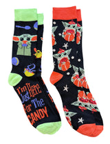 STAR WARS MEN’S BABY YODA HALLOWEEN 2 PAIR OF SOCKS ‘I’M JUST HERE FOR THE CANDY’ - Novelty Socks And Slippers