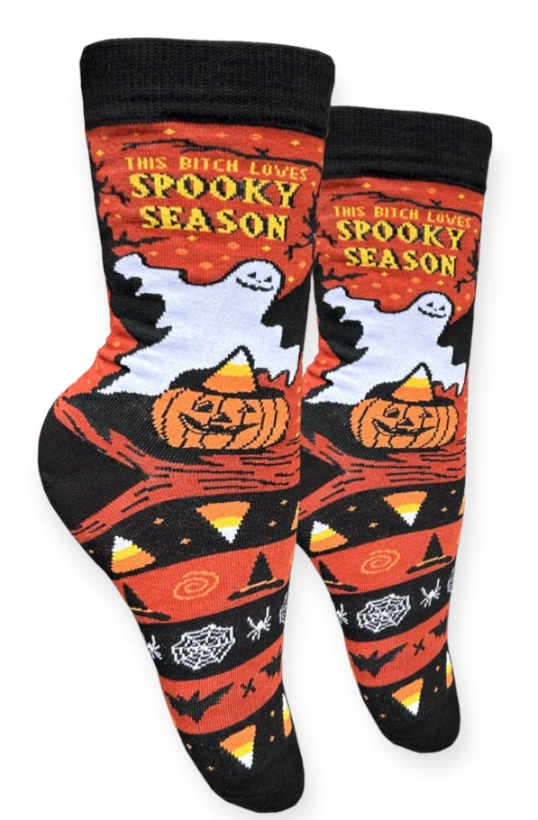 GROOVY THINGS Brand Ladies THIS BITCH LOVES SPOOKY SEASON Halloween Socks - Novelty Socks And Slippers