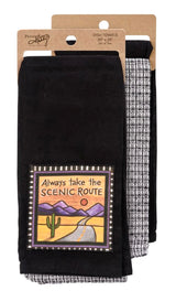 Primitives By Kathy ‘ALWAYS TAKE THE SCENIC ROUTE’ 2 Kitchen Tea Towels - Novelty Socks And Slippers