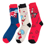 DR. SEUSS Men’s 3 Pair Of VALENTINES DAY Socks CAT IN THE HAT ‘BE MY VALENTINE’ BIOWORLD Brand - Novelty Socks And Slippers