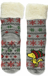PEANUTS Ladies WOODSTOCK CHRISTMAS Sherpa Lined Gripper Bottom Slipper Socks - Novelty Socks And Slippers