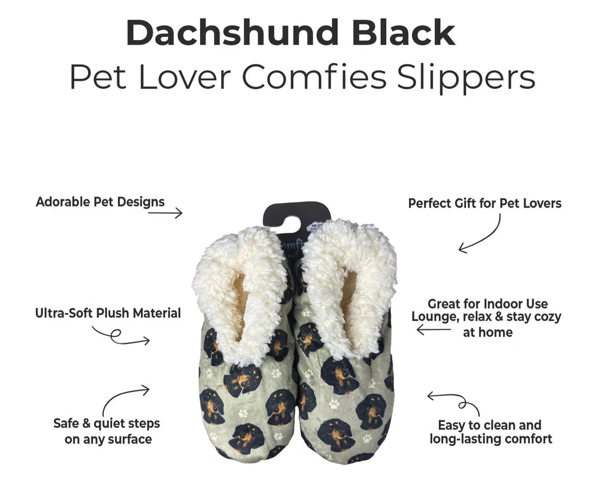 BLACK DACHSHUND Dog Ladies Non-Slip Slippers COMFIES BRAND By E&S Pets - Novelty Socks And Slippers