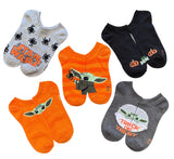STAR WARS THE MANDALORIAN LADIES 5 Pair Of HALLOWEEN NO SHOW BABY YODA SOCKS 'TRICK OR TREAT' - Novelty Socks And Slippers