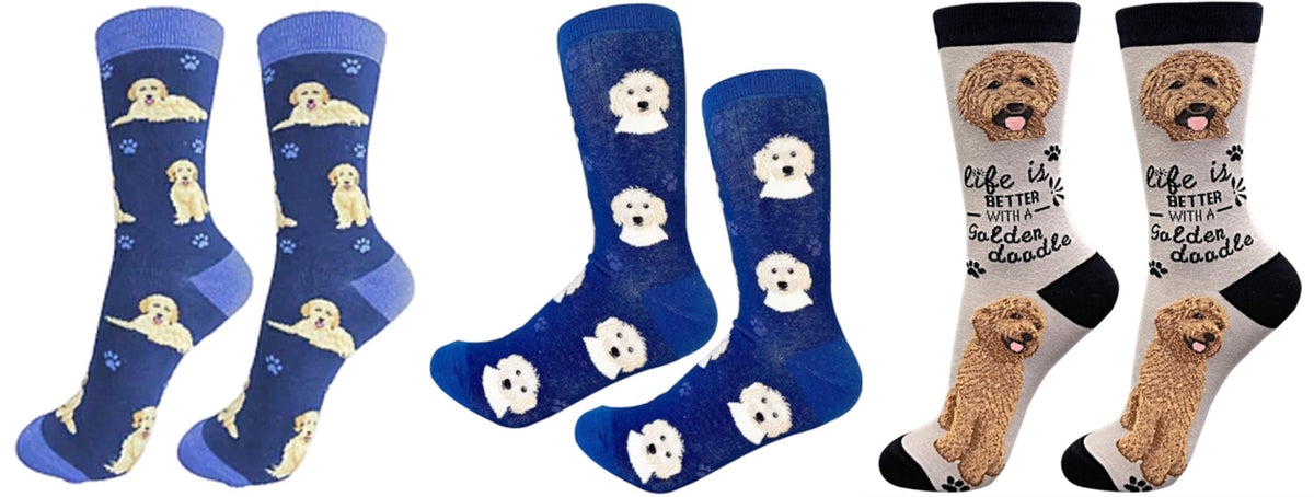 GOLDENDOODLE Dog Unisex Socks By E&S Pets CHOOSE SOCK DADDY, HAPPY TAILS, LIFE IS BETTER - Novelty Socks for Less