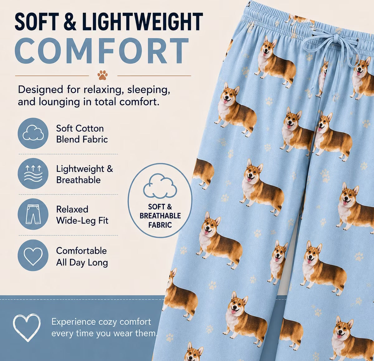 WELSH CORGI Dog Adult Unisex PAJAMA BOTTOMS COMFIES Brand By E&S PETS (CHOOSE SIZE)