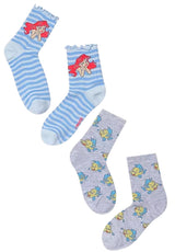 DISNEY THE LITTLE MERMAID Ladies 2 Pair Of Socks With FLOUNDER - Novelty Socks And Slippers