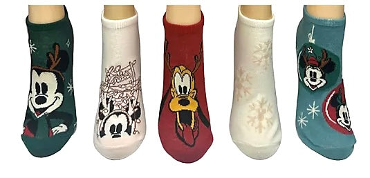 DISNEY Ladies CHRISTMAS 5 Pair Of No Show Socks Mickey, Pluto - Novelty Socks And Slippers