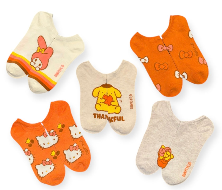 SANRIO HELLO KITTY Ladies THANKSGIVING 5 Pair Of No Show Socks ‘THANKFUL’ - Novelty Socks And Slippers