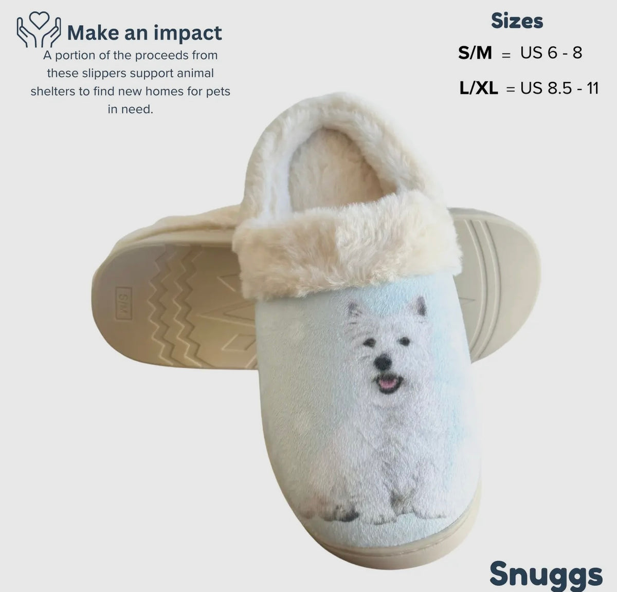 SNUGGS Memory Foam WESTIE Dog Non Slip Slippers By E&S Pets (Choose Size) - Novelty Socks And Slippers