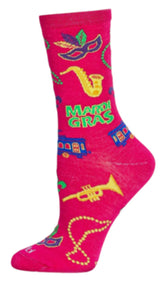 Memoi Brand Ladies MARDI GRAS Socks TROLLEY CARS, BEADS, MASKS - Novelty Socks And Slippers