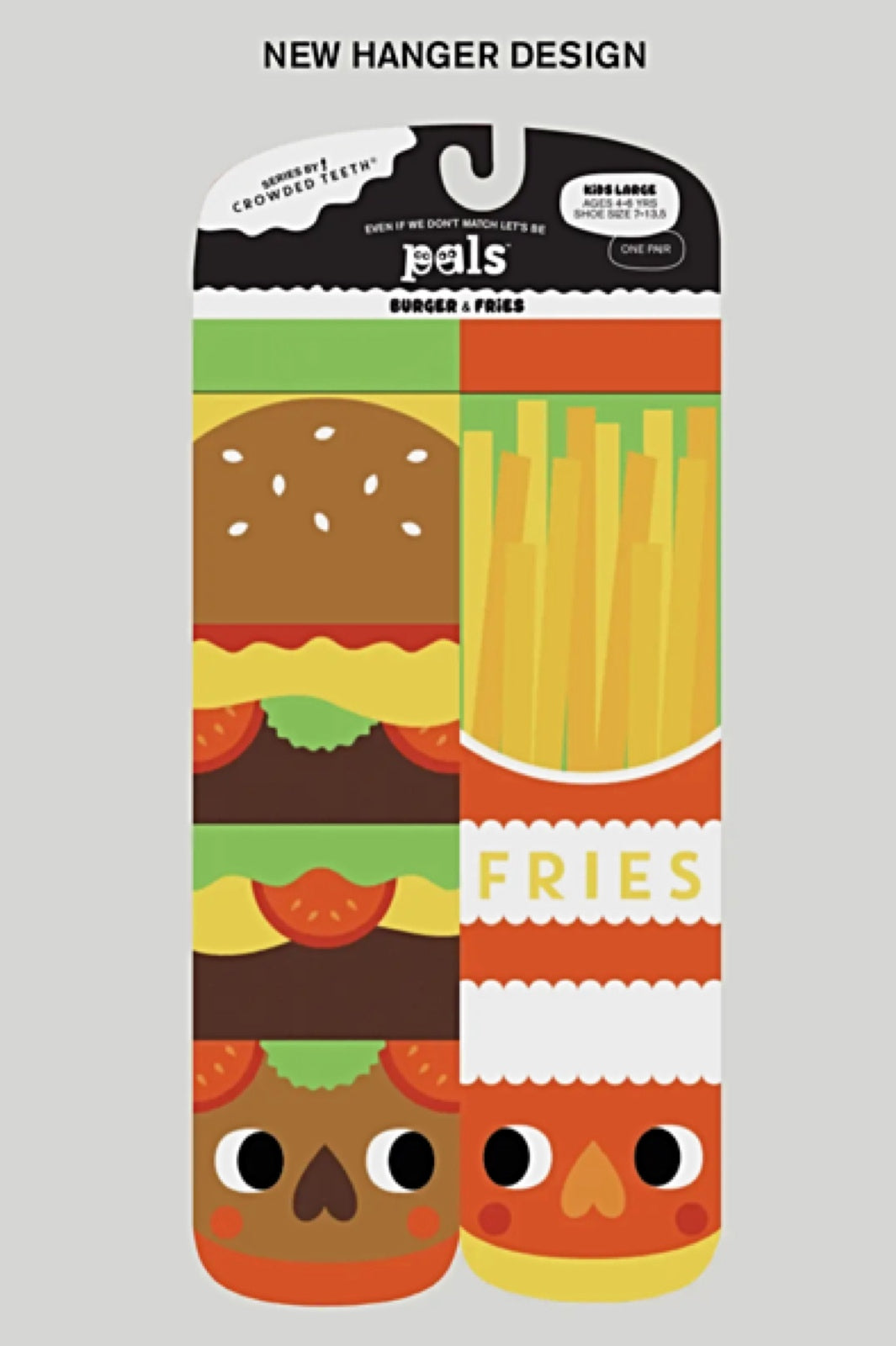 PALS SOCKS Brand Unisex BURGER & FRIES Mismatched Gripper Bottom Socks (CHOOSE SIZE) - Novelty Socks And Slippers