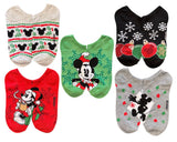 DISNEY Ladies CHRISTMAS MICKEY MOUSE 5 Pair Of No Show Socks - Novelty Socks And Slippers