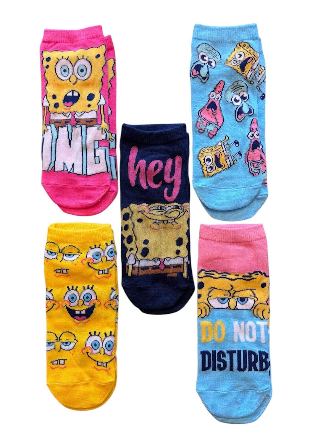 SPONGEBOB SQUAREPANTS Ladies 5 Pair Of Ankle Socks ‘HEY’ ‘DO NOT DISTURB’ - Novelty Socks And Slippers