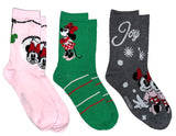 DISNEY Ladies CHRISTMAS 3 Pair Of MINNIE MOUSE Socks ‘JOY’ - Novelty Socks And Slippers
