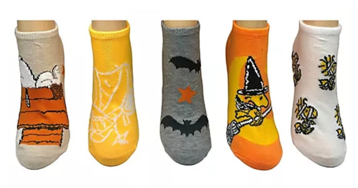 PEANUTS Ladies HALLOWEEN 5 Pair Of No Show Socks WOODSTOCK AS A WITCH - Novelty Socks And Slippers