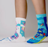 PALS SOCKS Brand Unisex Toddler & Kids CAT Mismatched Gripper Bottom Socks ABRA & CATABRA (CHOOSE SIZE) - Novelty Socks And Slippers
