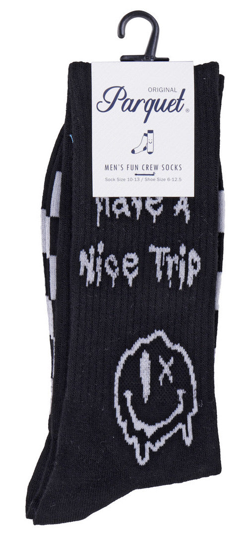 PARQUET Brand Men’s DRIPPY SMILEY FACE Socks ‘HAVE A NICE TRIP’ - Novelty Socks And Slippers