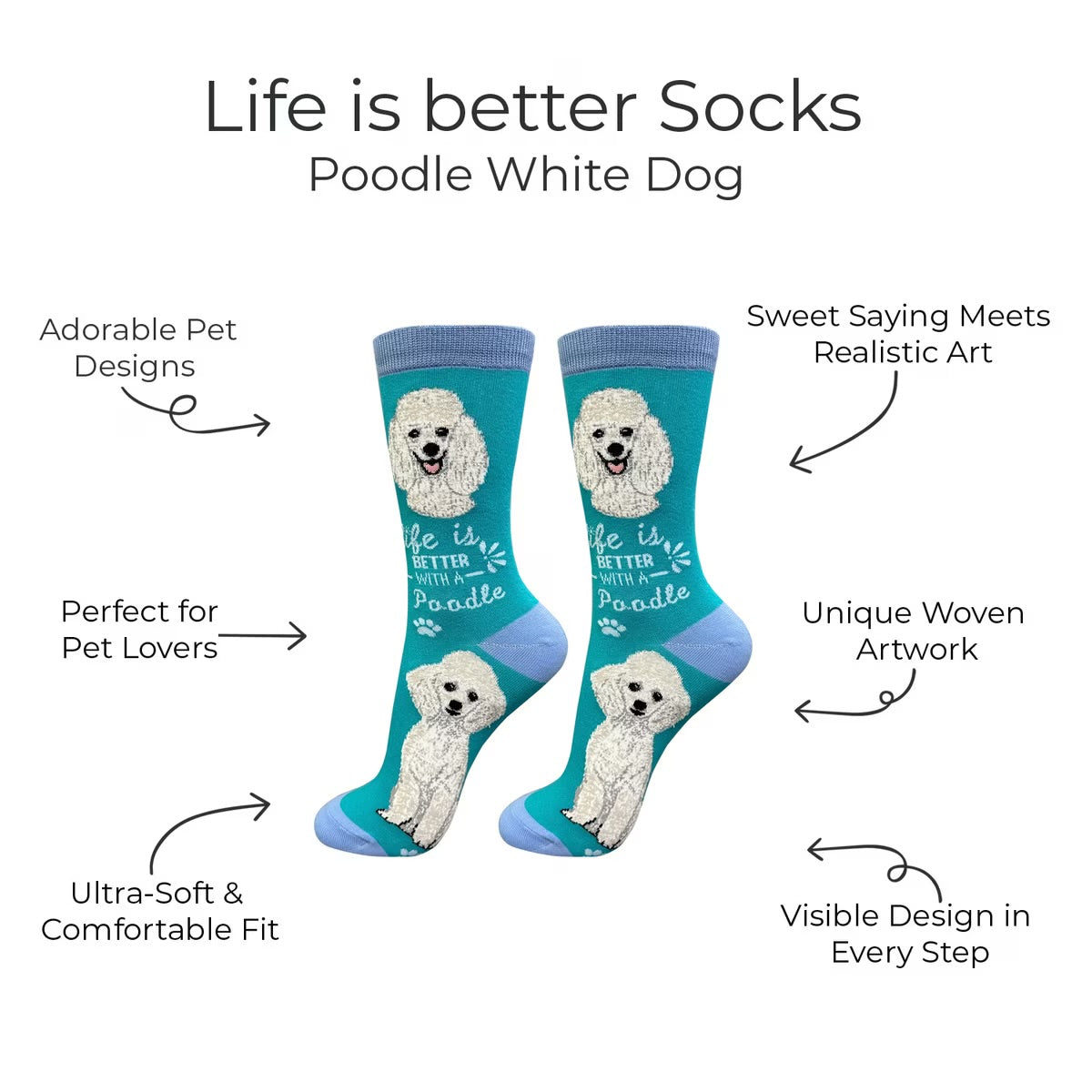 WHITE POODLE Dog Adult Unisex Socks By E&S Pets Choose Style