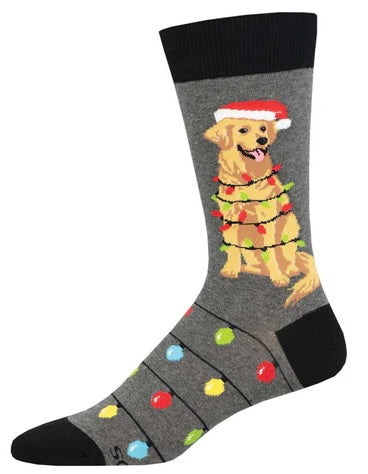 SOCKSMITH Brand Men’s CHRISTMAS DOG Socks ‘DOG GONE LIGHTS’ - Novelty Socks And Slippers