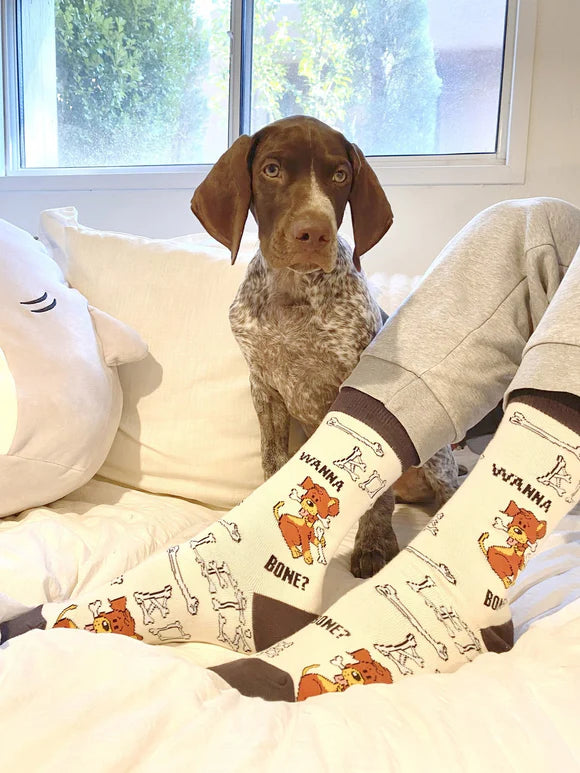 OOOH YEAH Brand Men’s DOG Socks ‘WANNA BONE?’ - Novelty Socks And Slippers