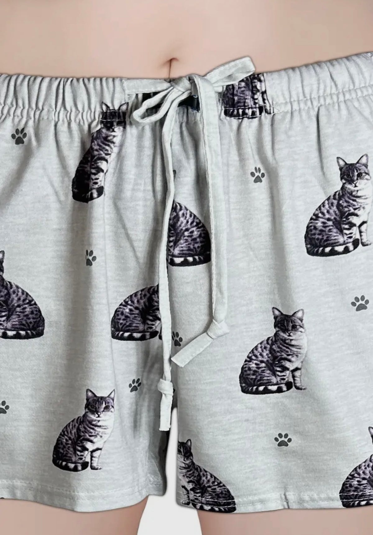 COMFIES Brand LOUNGE PJ SHORTS Ladies SILVER/GRAY TABBY CAT By E&S PETS - Novelty Socks And Slippers
