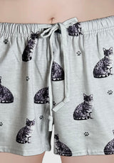 COMFIES Brand LOUNGE PJ SHORTS Ladies SILVER/GRAY TABBY CAT By E&S PETS - Novelty Socks And Slippers